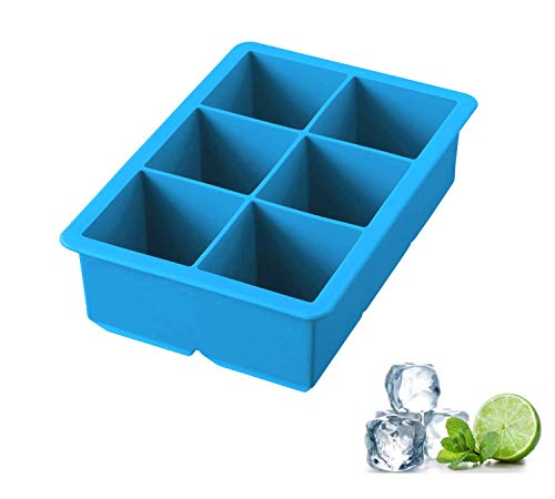 iNeibo cubitera para hielo bandeja para hielo grandes molde de cúbitos silicona de grado alimenticio con 6 cúbitos para enfriar bebida whisky champaña XXL azul