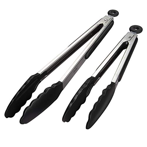 iNeibo Pinzas de Cocina Silicona de Grado Alimenticio en Acero Inox Resistente al Calor Limpia Fácil Ahorra Espacio Buen Agarre para Barbacoa Cocinar