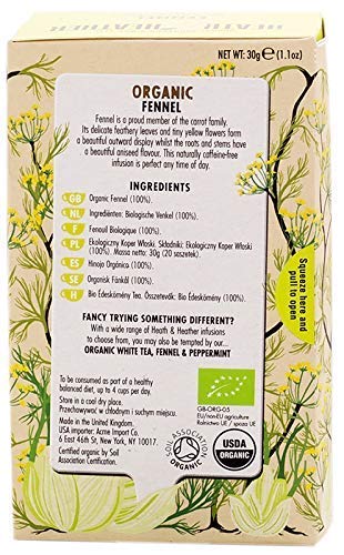 Infusión de hinojo orgánico Heath & Heather naturalmente sin cafeína - 1 x 20 bolsitas de té (30 gramos)