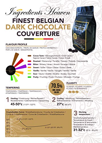 Ingredients Heaven - 70,5% Cobertura de Chocolate Negro Belga - Finest Belgian Dark Chocolate Couverture - 900g