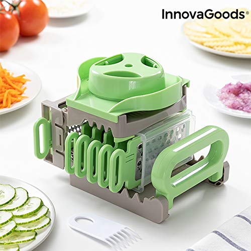 InnovaGoods Mandolina-Rallador Plegable 6 en 1 Choppie, Verde Y Gris, 14,5 x 14 x 16 cm