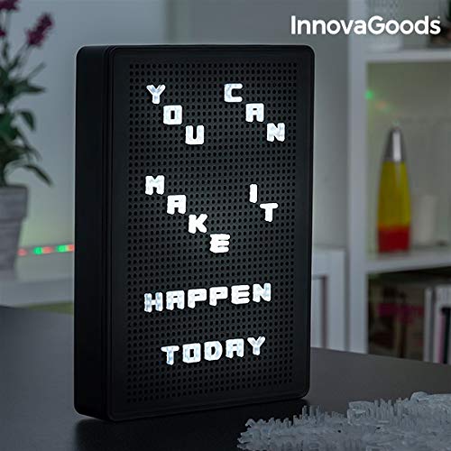 InnovaGoods Pizarra Perforada para Insertar Letras LED, Negro