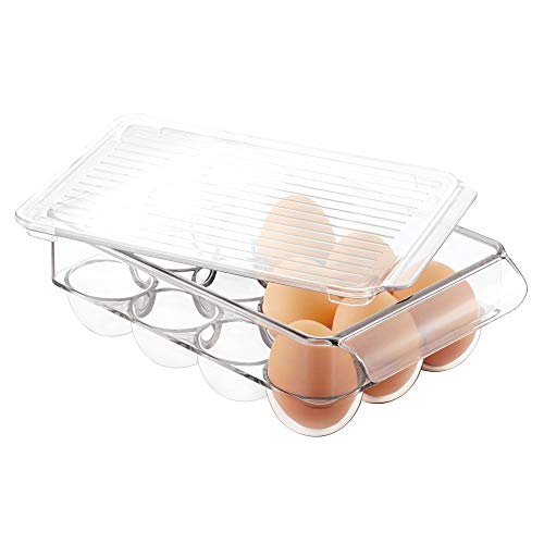 InterDesign Fridge/Freeze Binz Envase para huevos, huevera de plástico pequeña para 12 huevos, caja de huevos, transparente