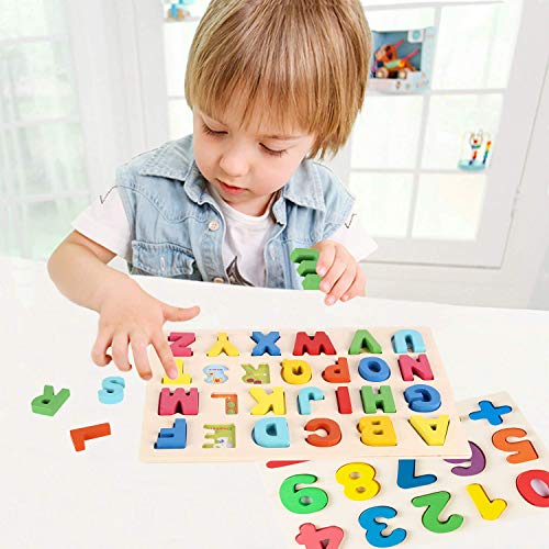 Jacootoys Puzzle de Madera Alfabeto y números Rompecabezas Juego de Mesa Aprendizaje Regalo Juguete Educativo para Niños