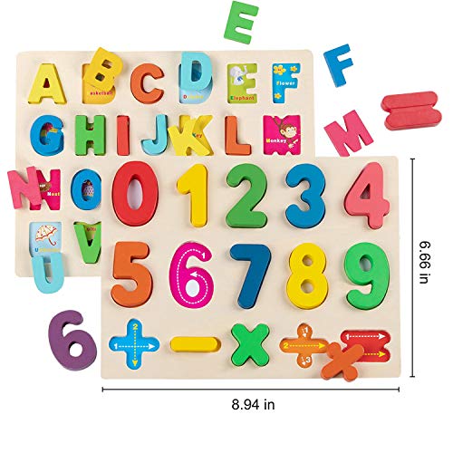 Jacootoys Puzzle de Madera Alfabeto y números Rompecabezas Juego de Mesa Aprendizaje Regalo Juguete Educativo para Niños