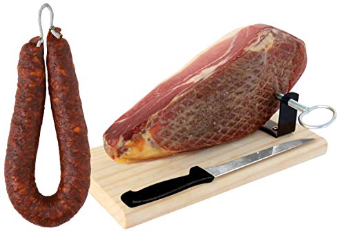 Jamón Serrano Curado Deshuesado 1 kg + Jamonero Kit + Chorizo Extra Sarta Dulce 200 gr