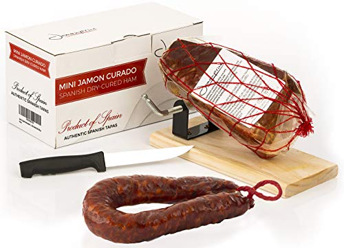 Jamón Serrano Curado Deshuesado 1 kg + Jamonero Kit + Chorizo Extra Sarta Dulce 200 gr