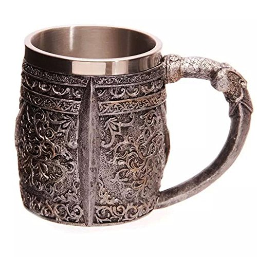 Jarra de Acero Inoxidable Interior para Agua Té Cerveza Café Bebidas (Patrón de 3D Cráneo),350ml