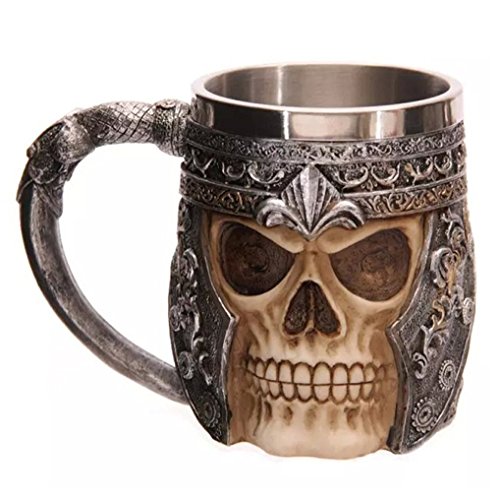 Jarra de Acero Inoxidable Interior para Agua Té Cerveza Café Bebidas (Patrón de 3D Cráneo),350ml