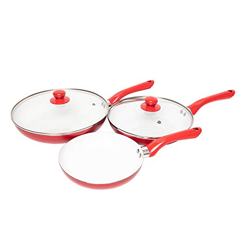 Jean-Patrique Juego de sartenes Bio Supreme de 3 piezas, antiadherentes, compatibles con la inducción Sartenes saludables de cerámica revestida - Rojo