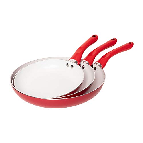 Jean-Patrique Juego de sartenes Bio Supreme de 3 piezas, antiadherentes, compatibles con la inducción Sartenes saludables de cerámica revestida - Rojo