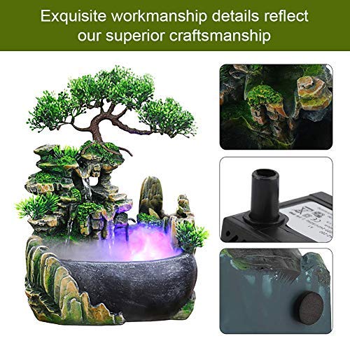 Jeffergarden Fuentes de Agua Decorativas Interior Decoración de Oficina Fuente Interior Cascada Fuente de Agua de Mesa LED Función de Uso Interior y Exterior