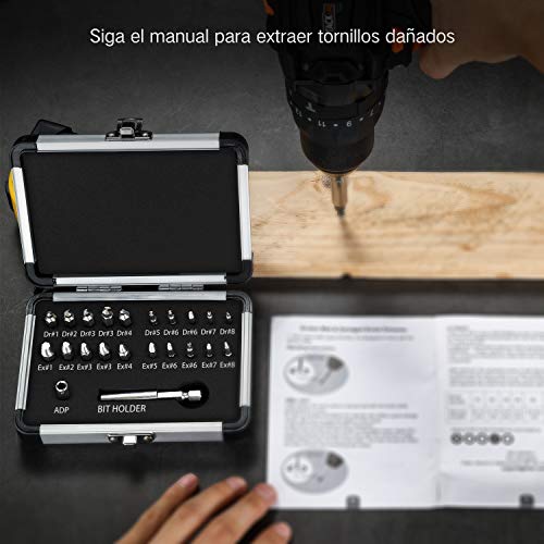 Jellas 22PCS Extractor de Tornillos, Brocas de pulido separadas y brocas de extracción, Magnetizado y Adaptador para Tornillos y Pernos Dañados Desde 2mm hasta 12mm, Dureza 64-65HRC
