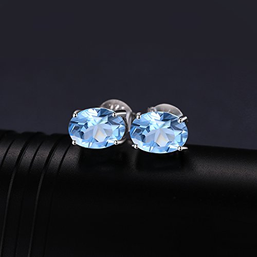 JewelryPalace Pendientes 1.9ct Genuino Topacio azul cielo Oval Natural Piedra de nacimiento Aretes Plata de ley 925