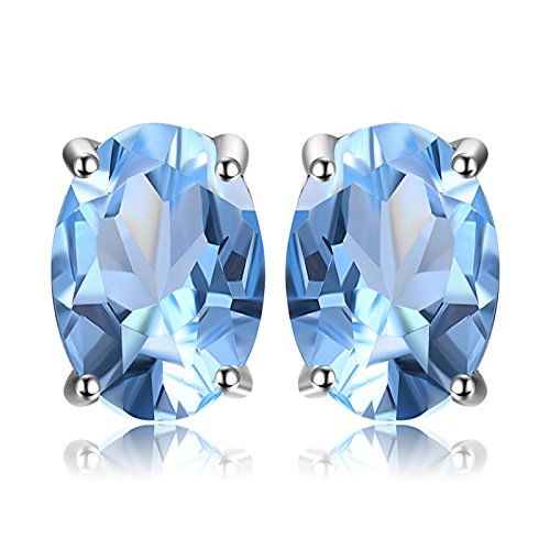 JewelryPalace Pendientes 1.9ct Genuino Topacio azul cielo Oval Natural Piedra de nacimiento Aretes Plata de ley 925