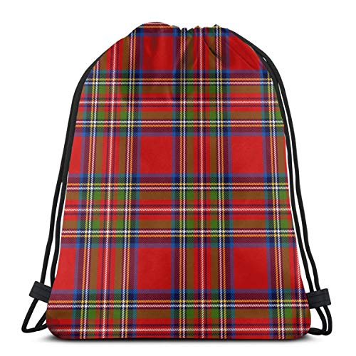 Jhonangel Royal Stewart Tartan Gym Bag For Women Men, Mochila con cordón con Bolsillos Bolso de Nylon Resistente al Agua Bolso Grande 14.2 x 16.9 Inch / 36 x 43cm