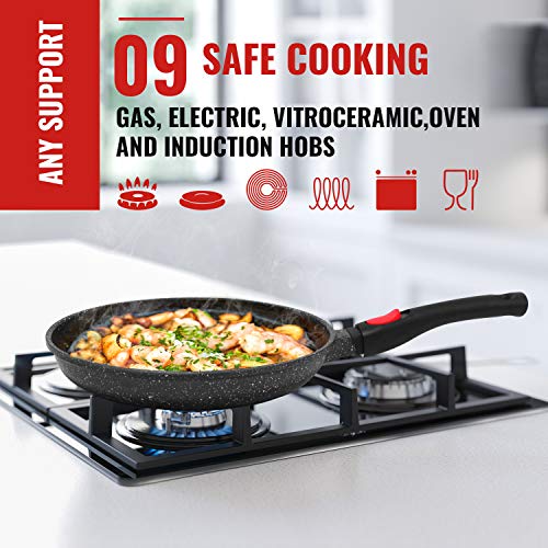 Jonas Batería 3 Sartenes Antiadherentes Revestimiento Cerámico Greblon C3 Mango Extraíble - Sin PFOA - Inducción, Gas, Eléctrica, Vitrocerámica y Horno - Ideal Tortillas - Diámetros: 20/24/28cm