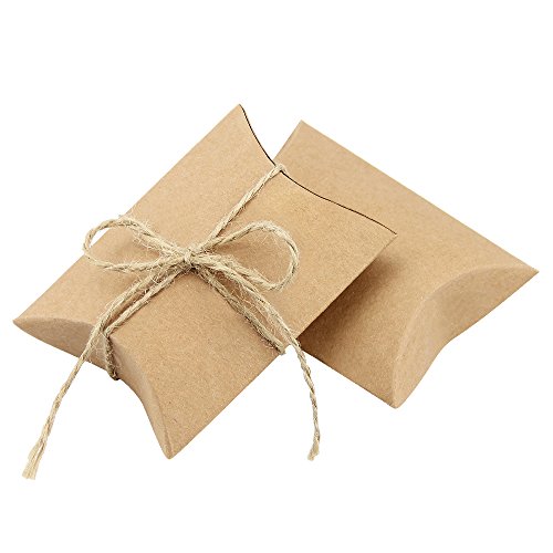 JTDEAL 50 Cajas para Regalo y 50 Cuerda de Yute(64cm), Bolsas de Regalo, Cajas de Papel Kraft Vintage, para Boda Favor Fiesta, para Regalos Pequeñitos de Boda/Cumpleaños/Fiesta - Marrón