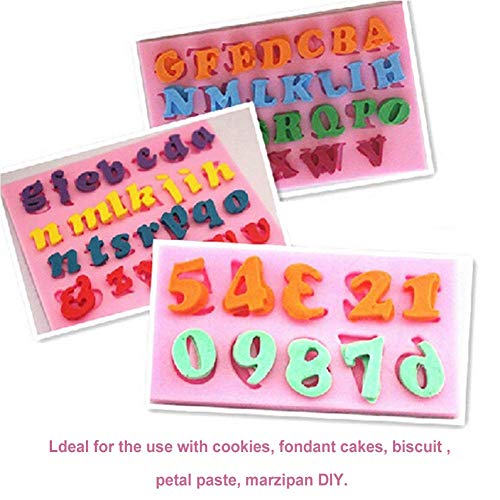 Juego de 14 herramientas de decoración de fondant Simuer de 3 piezas con forma de número y letra, moldes de silicona para decoración de tartas, jabón, chocolate y jabón.