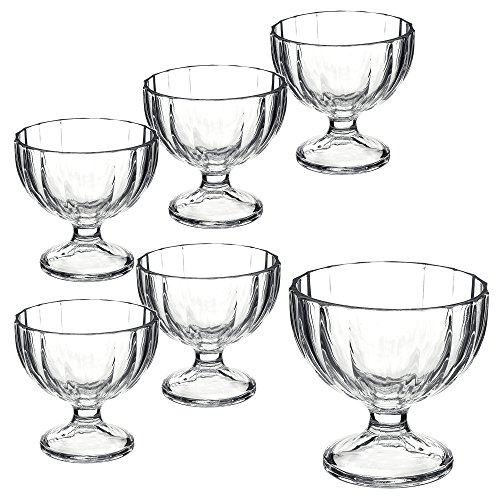 Juego de 6 cuencos de vidrio, para aperitivos y postre de helado, vidrio, Alaska Ribbed Design