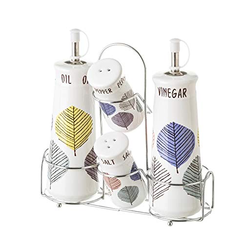 Juego de aceitera, vinagrera, salero y pimentero stoneware blanco exótico de 6x20 cm - LOLAhome