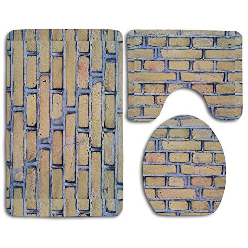 Juegos de alfombrillas de baño Alfombra de contorno de mortero azul Cubierta de tapa de inodoro en forma de U, antideslizante, lavable a máquina, juego de alfombras de 3 piezas más fácil de secar para