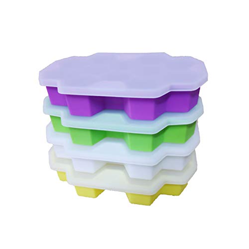 JUNGEN Bandeja de Hielo de Silicona Bandeja de Hielo con Tapa Molde de Hielo con Forma de Panal Molde de 12 Cubitos de Hielo para Whisky Agua Cóctel Bebida (Blanco)
