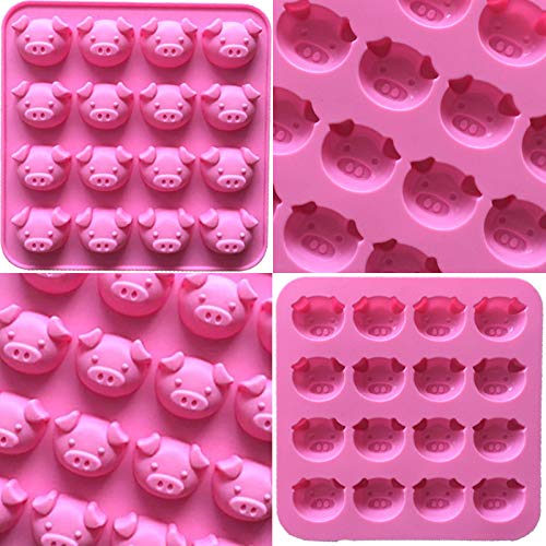 JUNGEN Bandeja de Hielo Molde de Silicona del Cerdo Molde de Bombones Molde de Galletas 16 Moldes de Cubitos de Hielo para Whisky Cóctel Cafe Bebida Fria Rosa