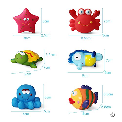 JUNSHEN Juguetes de baño(6PCS), Juguetes para bebés, Juguetes para el Agua, Juguetes para el Agua y Juguetes para niños pequeños- Tortuga, Pescado, Caballos de mar