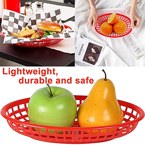 JYH Cesta de Comida de Plástico Ovalada Roja, 3 Piezas, 23 * 15,5 cm, Adecuada para Pan, Dulces, Patatas Fritas, Hamburguesas, Sándwiches, etc.