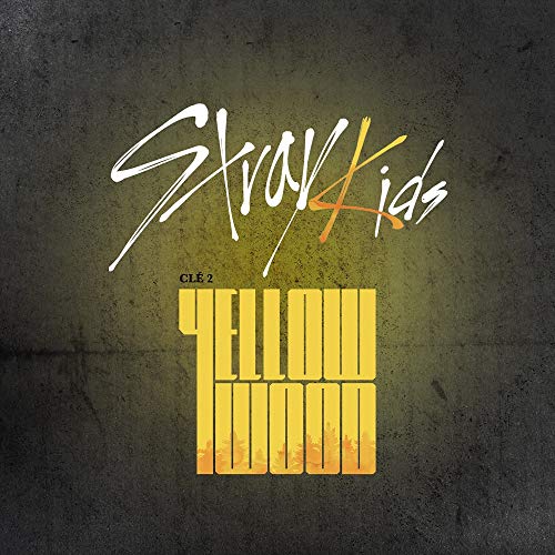 JYP Stray Kids Clé 2 - Camiseta de manga corta (madera), color amarillo CD + foto + 3 tarjetas fotográficas + unidad para fotos + pegatinas, póster plegable + juego de tarjetas de fotos doble cara