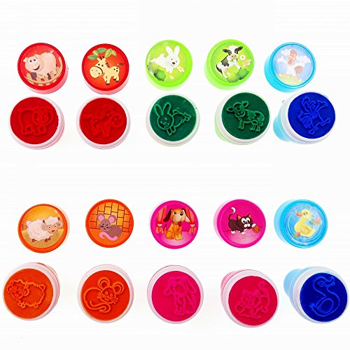 JZK Animal de Granja + Dinosaurio + Animal Salvaje, 30 Sellos de Tinta para niños Conjunto de Sellos estampador Auto entintado para niños Relleno de Bolsa de Fiesta de cumpleaños Favor Fiesta