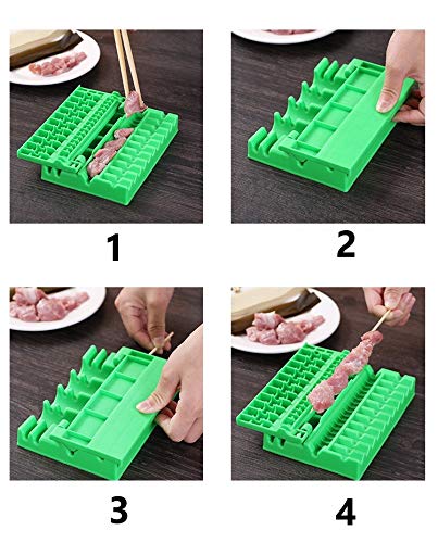 KAISHUAI BBQ Kebab Maker, Pinchos Barbacoa，1 Pc 3-en-1 Máquina De Brocheta De Carne De Doble Fila Herramientas De Barbacoa Accesorios De Cocina Al Aire Libre 100 x Mini brochetas de Madera de bambú