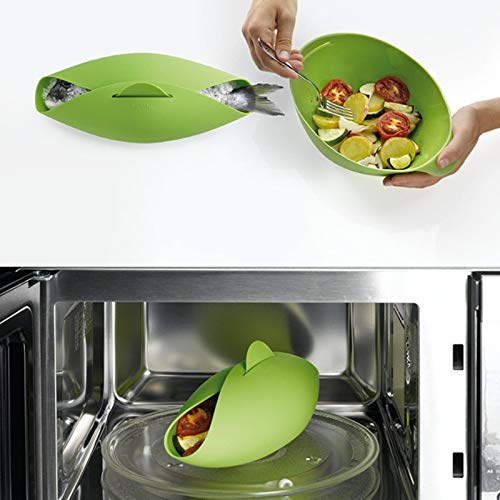 Kalavika Asador al Vapor, Estuche de Vapor, Vaporera Microhondas, Colador Escurridor de Silicona Plegable, Cesta para Vegetales y Frutas, Color Verde