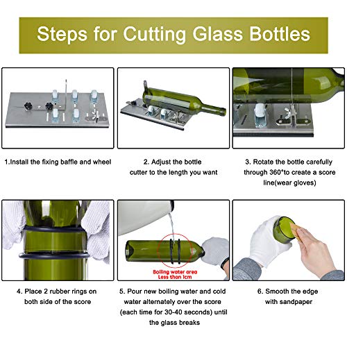 Kalawen Herramienta de Cortador de Botellas de Vidrio Ajustable, Máquina de Corte de Acero Inoxidable para Vino, Cerveza, Licor, Whisky, Alcohol, Champán, Botellas Redondas de Soda