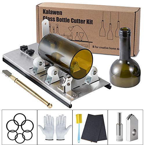 Kalawen Herramienta de Cortador de Botellas de Vidrio Ajustable, Máquina de Corte de Acero Inoxidable para Vino, Cerveza, Licor, Whisky, Alcohol, Champán, Botellas Redondas de Soda
