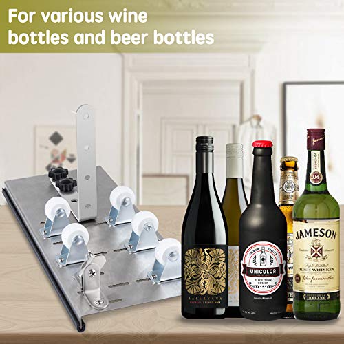 Kalawen Herramienta de Cortador de Botellas de Vidrio Ajustable, Máquina de Corte de Acero Inoxidable para Vino, Cerveza, Licor, Whisky, Alcohol, Champán, Botellas Redondas de Soda