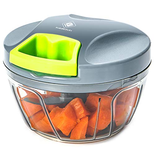 Kalokelvin Picadora Manual, Cortador de Verduras Mini Picadora Manual de Verduras/Ajo y Cebolla/Frutos Secos/Perejil/Carne, Picadora de Alimentos con Cuerda (400ML)