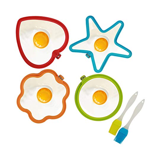 KATOOM Molde de Huevo Frito 4pcs Herramienta de Tortilla para Freír Huevos de Silicona,Coloridos,Pentagrama, Flores, Corazones, Forma de Círculo a Cocineros,Ama de Casa,Estudiantes Universitarios