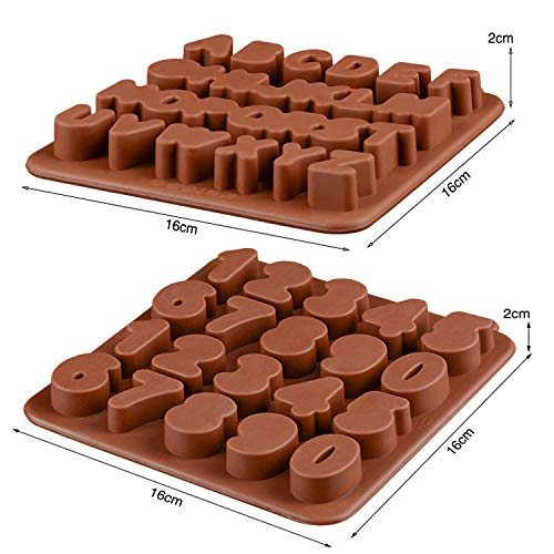 KBstore 2 Pack Moldes de Bombones de Silicona - Forma de Letras Numeros Molde de Silicone para Chocolate/Caramelo de Café/Cubo de Hielo/Gelatina