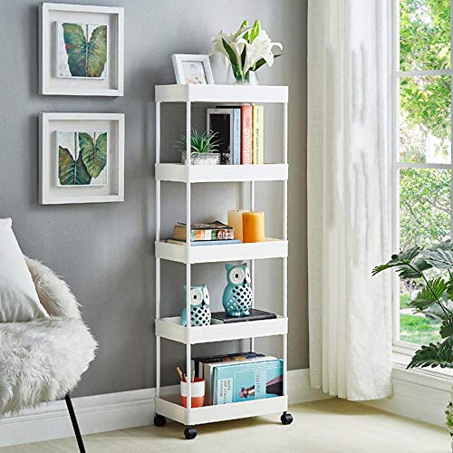 KDBEB 5 Nivel Estanterias para Juguetes con Ruedas,Blanco Acero Estanterias Ducha para Salón Cocina Baño Dormitorio Oficina Jardín