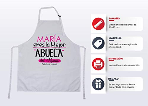 Kembilove Delantal Personalizado Ajustable Eres la Mejor Abuela del Mundo - Delantales para Madres, Padres, Abuelas, Abuelas con Nombre Personalizado - Regalo Original Abuelas, Madres, Cumpleaños