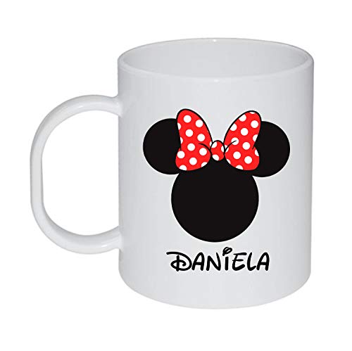 Kembilove - Taza de Desayuno Infantil Personalizada – Tazas Plástico Personalizadas con el Nombre del Niño o Niña Niños – Vuelta al Cole – Taza Plástico Minnie