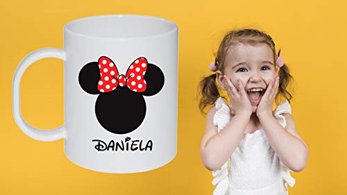 Kembilove - Taza de Desayuno Infantil Personalizada – Tazas Plástico Personalizadas con el Nombre del Niño o Niña Niños – Vuelta al Cole – Taza Plástico Minnie