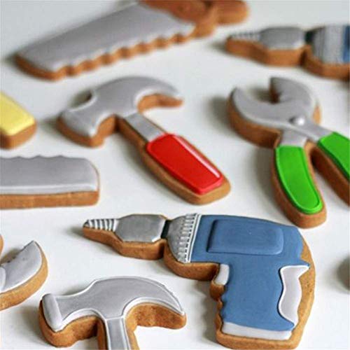 KENIAO Herramientas Cortadores Galletas para Día del Padre/Trabajo - 6 Piezas - Taladro, Martillo, Llave Inglesa, Alicates, Destornillador y Sierra Moldes para Galletas - Acero Inoxidable