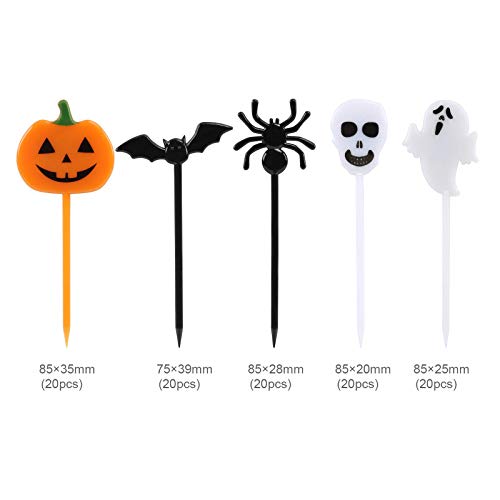 Kesote 100 Piezas de Halloween Toppers para Tartas Toppers de Plástico en Forma de Calabaza, Fantasma, Murciélago, Cráneo y Araña Decoración para Pasteles, Bocadillos, Bocadillos, Cupcake