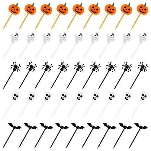Kesote 100 Piezas de Halloween Toppers para Tartas Toppers de Plástico en Forma de Calabaza, Fantasma, Murciélago, Cráneo y Araña Decoración para Pasteles, Bocadillos, Bocadillos, Cupcake