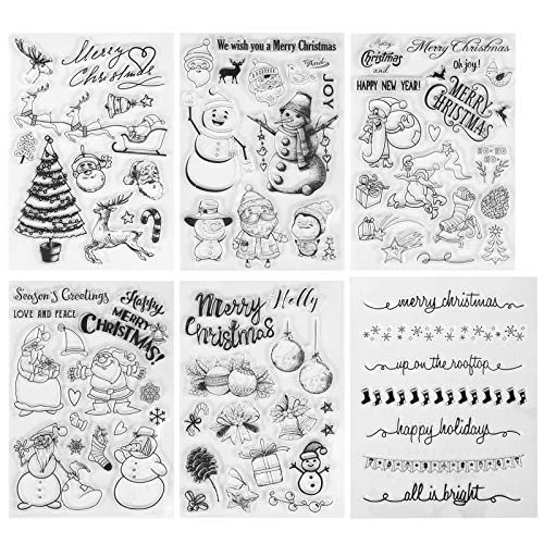 Kesote Navidad Transparente Sello de Silicona Sello de Goma en Forma de Santa Claus, Árbol de Navidad, Reno, Muñeco de Nieve, Sellos para DIY, Álbum, Scrapbooking