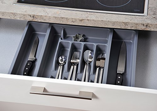 Kesper 30087 - Cajón extraíble para Cubiertos (plástico, 29-50 cm x 38 x 6,5 cm), Color Gris
