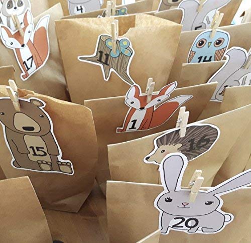 kgpack 100x Bolsas de Papel Kraft DIY 14 x 26 x 8 cm | Bolsas de Papel Kraft para niños | Calendario de adviento | Bolsa de Regalo de Fondo Plano | Bolsa de Papel de Alimentos